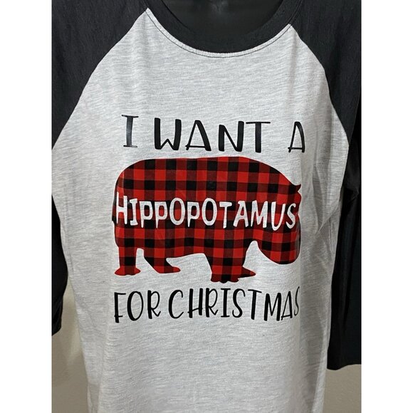 Hobby Lobby Womens Size Medium T-shirt X-Mas Theme” I Want A Hippopotamus” - Picture 1 of 8